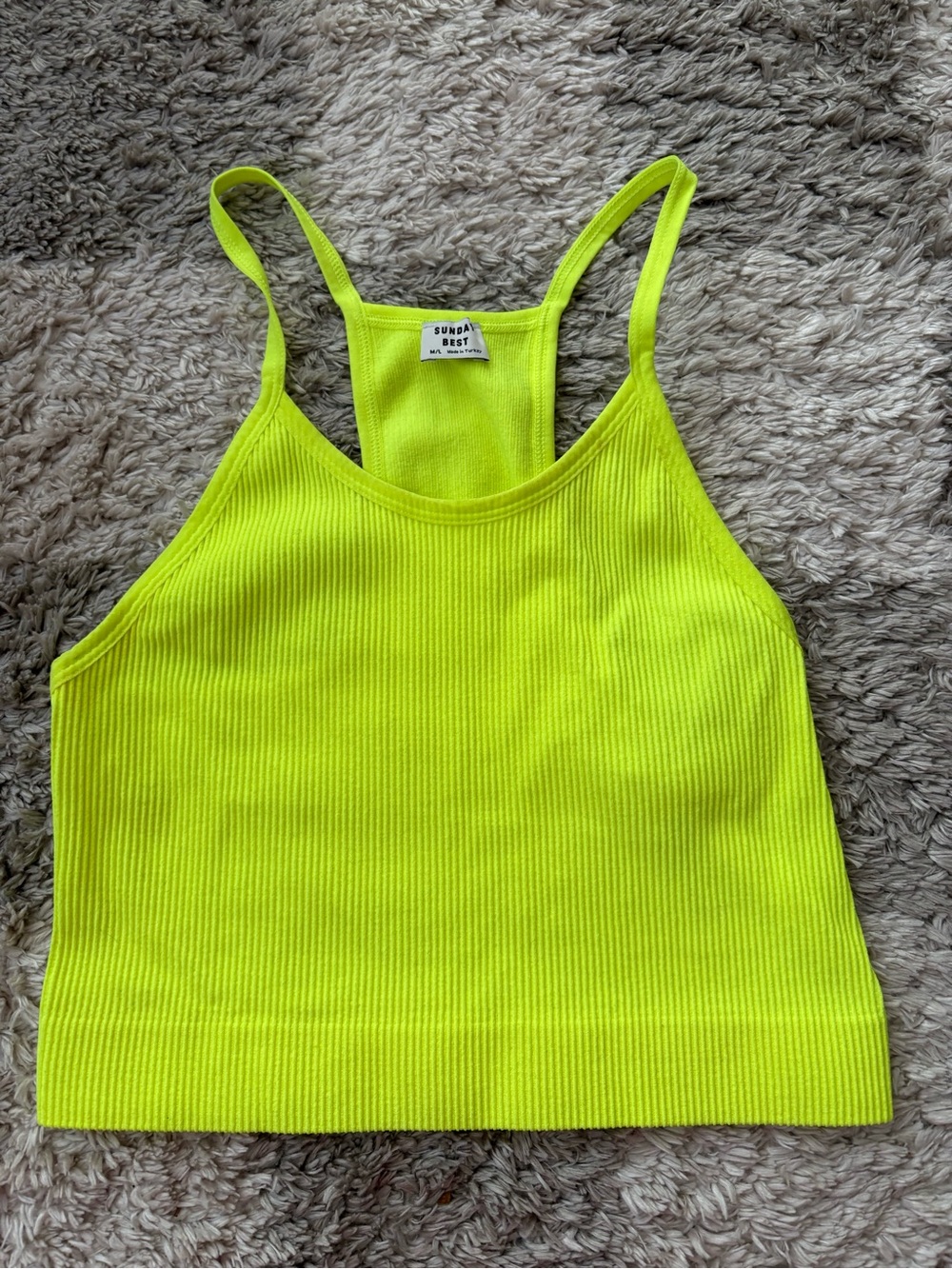 Sunday Best Neon Lime Ribbed Racerback Crop Tank